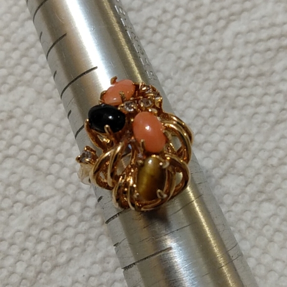 Sz 7 NIB Vintage Semi-Precious Gem Stone Gold Cocktail Ring 7 - Picture 6 of 15